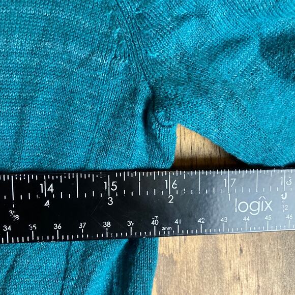 Eddie Bauer Womens Sweater Teal Button Down Cardigan Rolled 1/2 Sleeve Cotton M - Picture 8 of 12